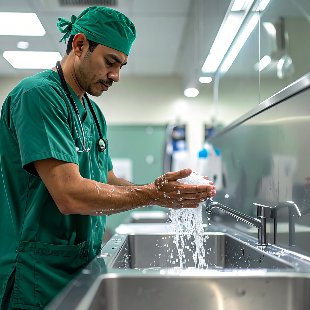 Hospital worker washing hands
